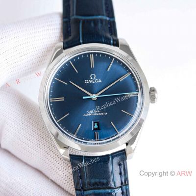 Swiss Copy Omega de Ville Tresor Master Chronometer 2834 Blue Dial Leather Strap Watches